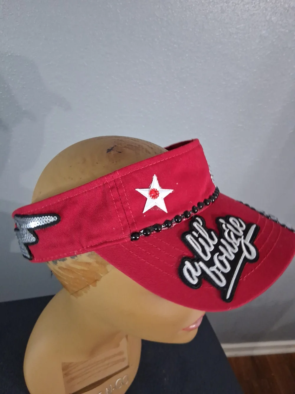 Hand Crafted Red Embellished Visor Hat